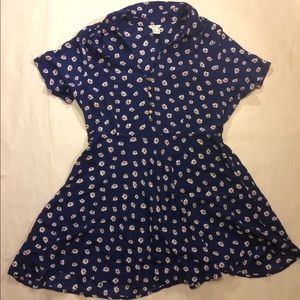 Button Front Mini Dress with Floral Pattern Size L